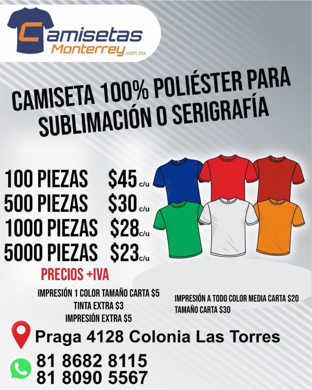 Catálogo de camisetas promocionales de colores